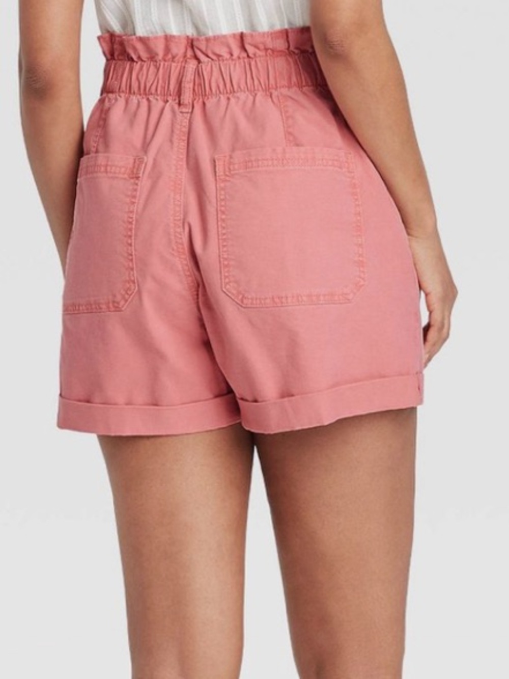High-Waist Pink Paperbag Shorts with Rolled Hem - Picture 8 of 8